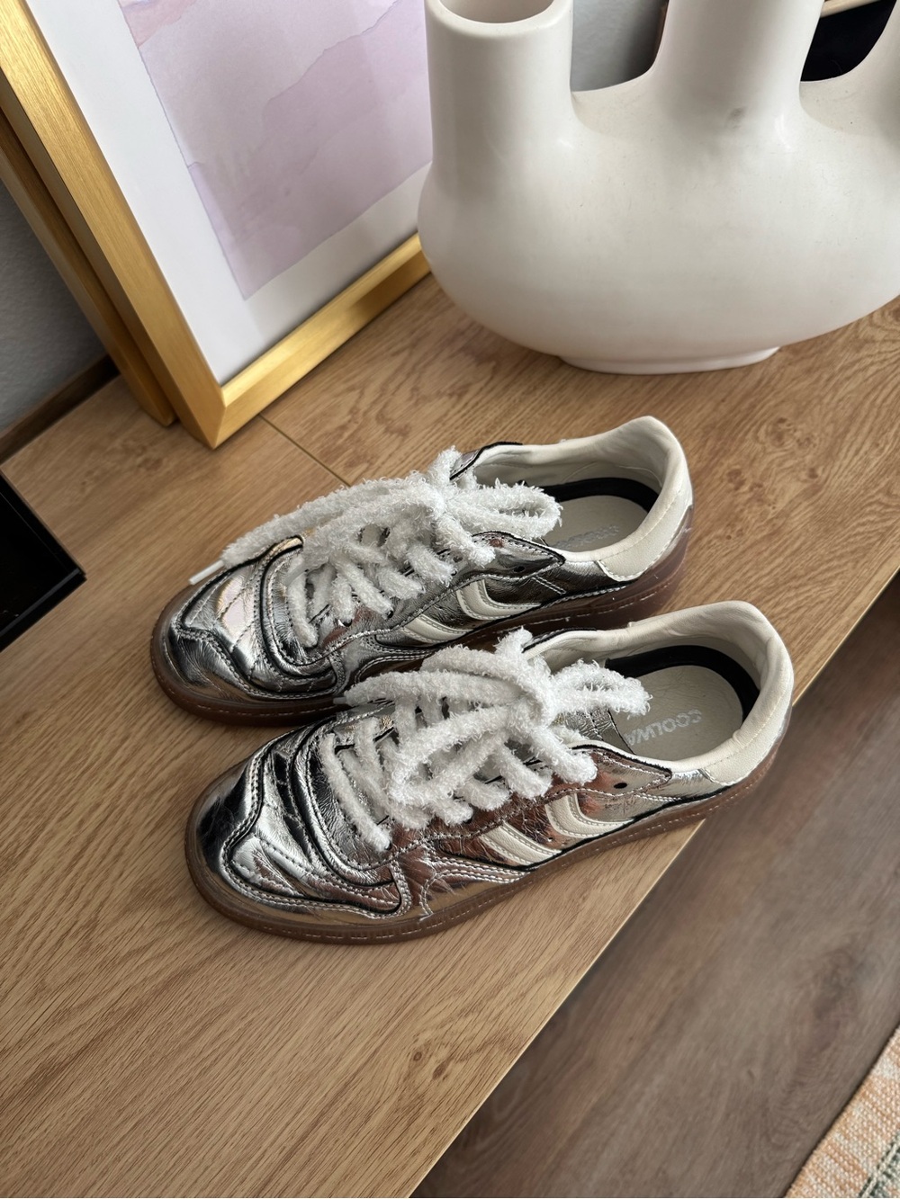 Coolway Metallic Silver Sneakers with White Laces